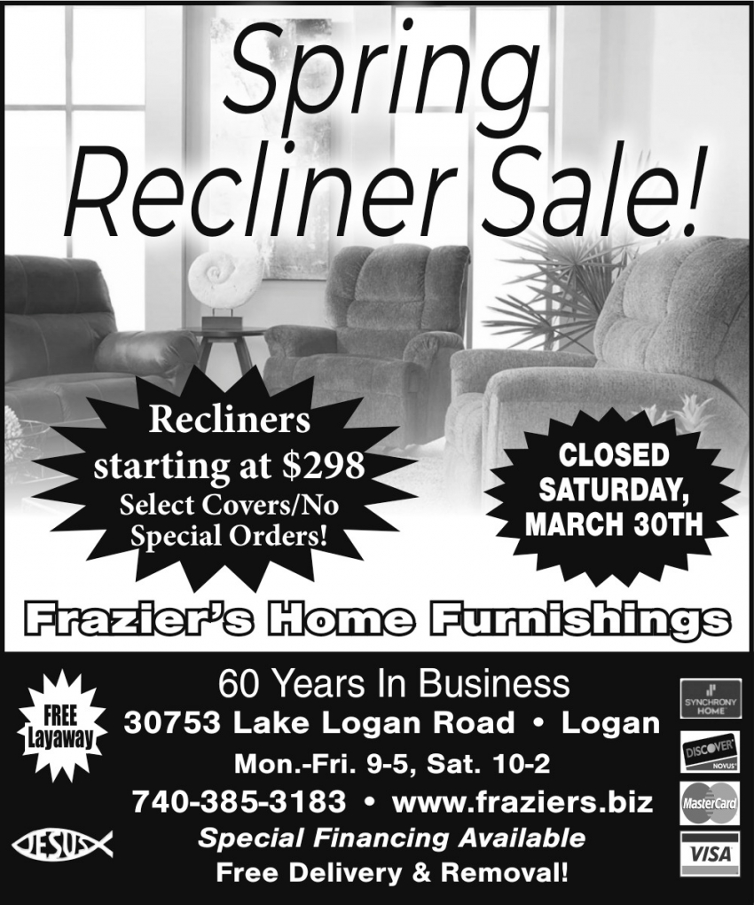 Spring Recliner Sale!, Frazier's Home Furnishings, Logan, OH